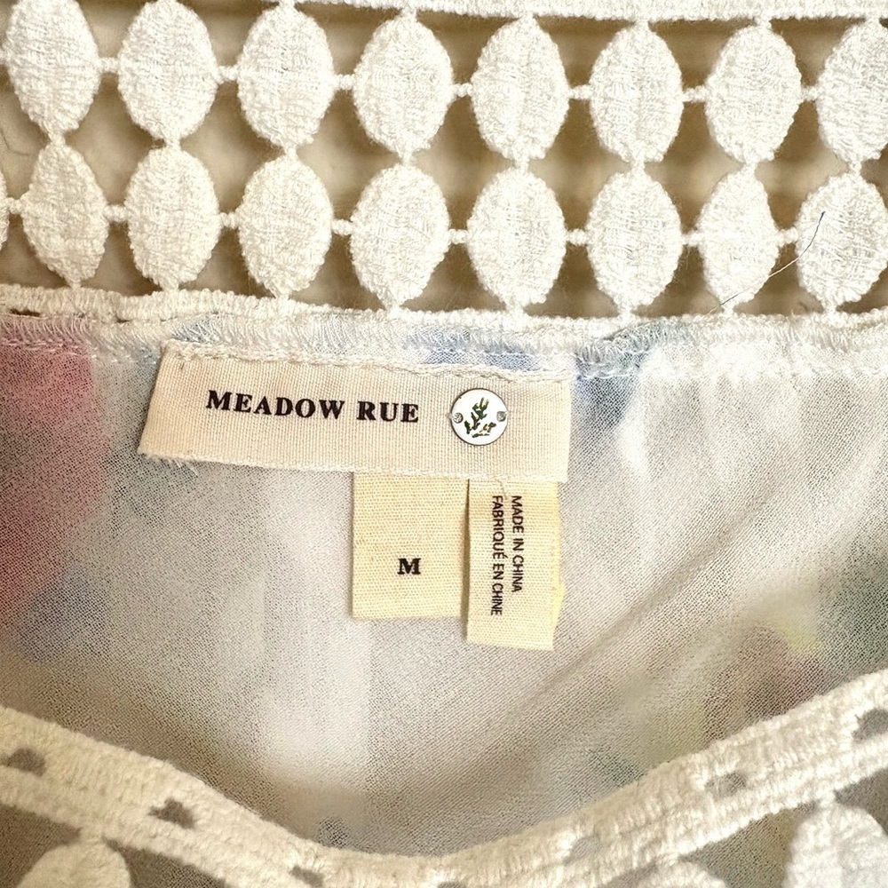 Meadow Rue Anthropologie Boho Babydoll Peasant Top M Crochet Floral Cottagecore - Picture 7 of 10